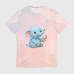 Футболка мужская Маленький слоненок с мороженым пускает пузыри, цвет: 3D-принт