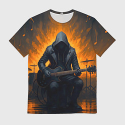 Мужская футболка Гитарист играющий в пламени