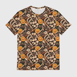 Футболка мужская Новогодний орнамент с корицей и дольками апельсина, цвет: 3D-принт