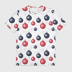 Футболка мужская Синие и красные новогодние шары со снежинками, цвет: 3D-принт
