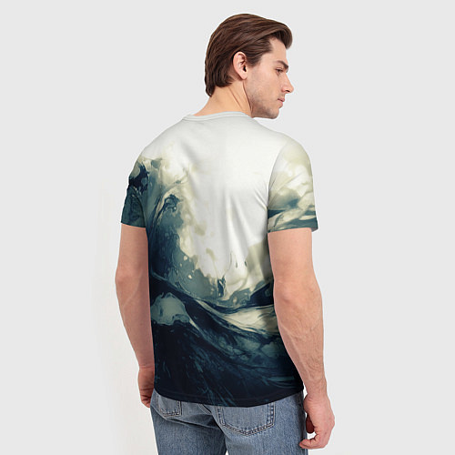 Мужская футболка Чёрно-синие абстрактные краски / 3D-принт – фото 4