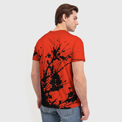 Мужская футболка Взрыв чёрной краски на красно-оранжевом / 3D-принт – фото 4