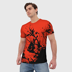 Футболка мужская Взрыв чёрной краски на красно-оранжевом, цвет: 3D-принт — фото 2
