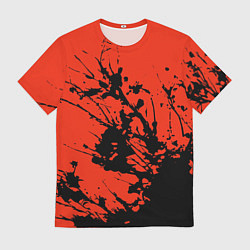 Футболка мужская Взрыв чёрной краски на красно-оранжевом, цвет: 3D-принт