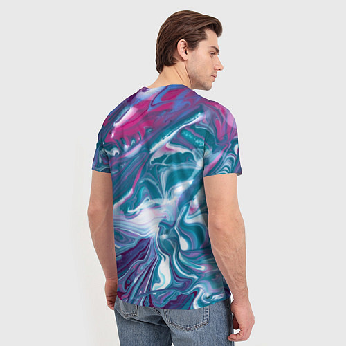 Мужская футболка Абстракция бело сине красный мрамор / 3D-принт – фото 4