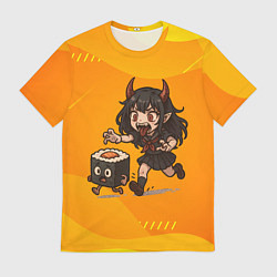 Мужская футболка Девочка дьявол бежит за роллом