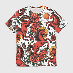 Мужская футболка Красный конь в стиле татуировки