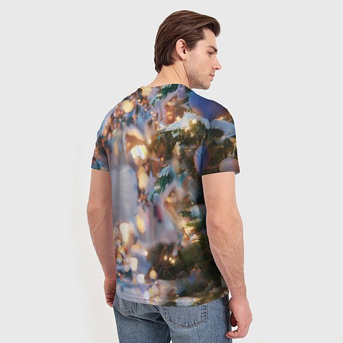 Мужская футболка Синяя новогодняя лошадка / 3D-принт – фото 4