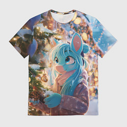 Мужская футболка Синяя новогодняя лошадка