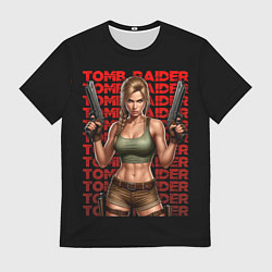 Мужская футболка Лара Крофт с пистолетами в руках
