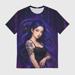 Мужская футболка Девушка с тату на руке и пурпурная змея