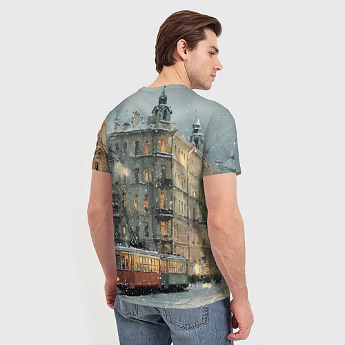 Мужская футболка Трамваи в зимнем Санкт-Петербурге / 3D-принт – фото 4