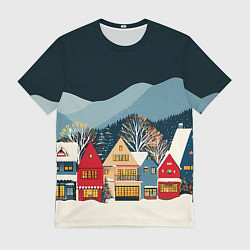 Мужская футболка Новогодний городок в горах