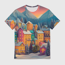 Мужская футболка Новогодний город в горах