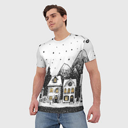 Футболка мужская Черно-белый новогодний город, цвет: 3D-принт — фото 2