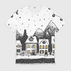 Мужская футболка Черно-белый новогодний город