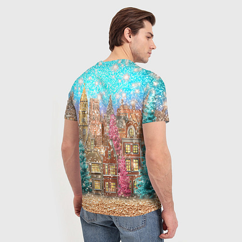 Мужская футболка Новогодний город в блестках / 3D-принт – фото 4