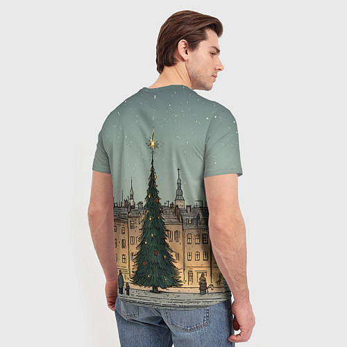Мужская футболка Новогодняя елка во дворе / 3D-принт – фото 4