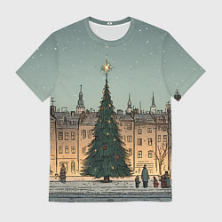 Мужская футболка Новогодняя елка во дворе