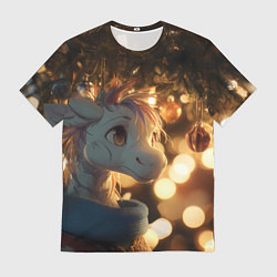 Мужская футболка Лошадка под новогодней елкой