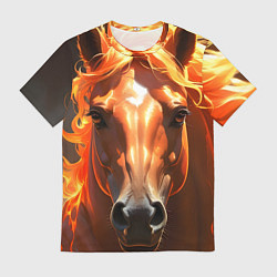 Мужская футболка Портрет огненной лошади