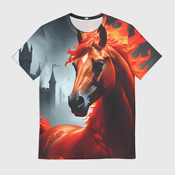 Футболка мужская Огненная лошадь на сером, цвет: 3D-принт