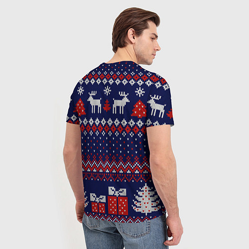 Мужская футболка Новогодний вязаный паттерн / 3D-принт – фото 4