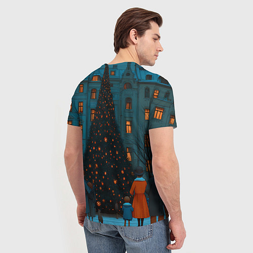 Мужская футболка Люди встречают новый год во дворе / 3D-принт – фото 4