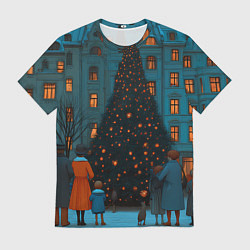 Мужская футболка Люди встречают новый год во дворе