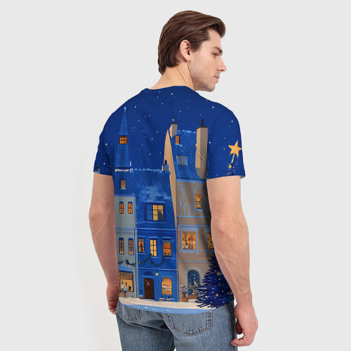 Мужская футболка Синяя новогодняя елочка во дворе / 3D-принт – фото 4