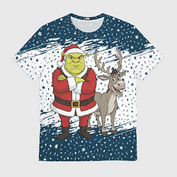 Мужская футболка Шрек и Осел - новый год