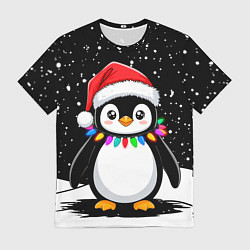 Мужская футболка Пингвин в шапке Санты