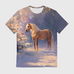 Мужская футболка Лошадка в новогоднем лесу