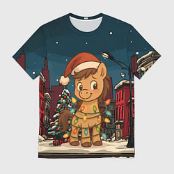 Футболка мужская Лошадка в новогодней гирлянде, цвет: 3D-принт