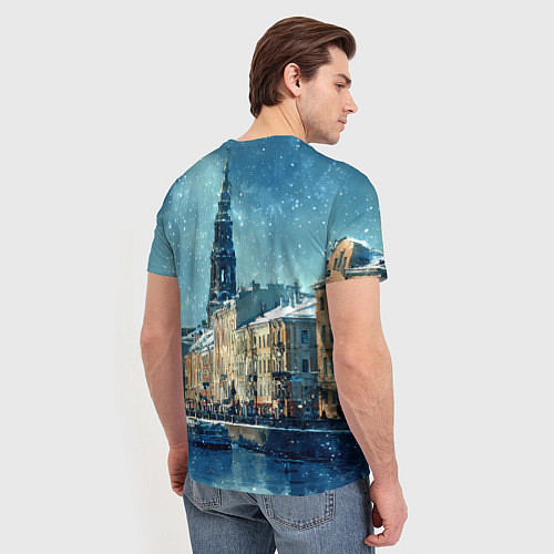 Мужская футболка Снегопад в Санкт-Петербурге / 3D-принт – фото 4