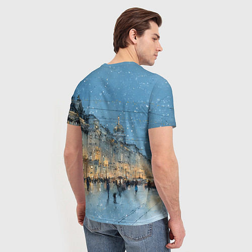 Мужская футболка Снежный вечер Санкт-Петербурга / 3D-принт – фото 4