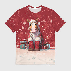 Мужская футболка Лошадка в новогодних сапогах