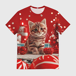 Футболка мужская Рыжий новогодний котенок, цвет: 3D-принт