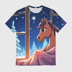 Футболка мужская Лошадка зимней звездной ночью, цвет: 3D-принт