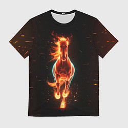 Мужская футболка Огненная лошадь из темноты