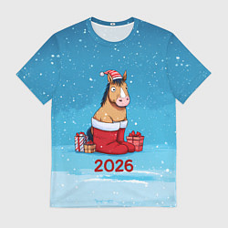 Мужская футболка Лошадь в сапогах Санты