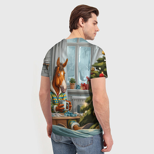 Мужская футболка Лошадка встречает Новый год дома / 3D-принт – фото 4