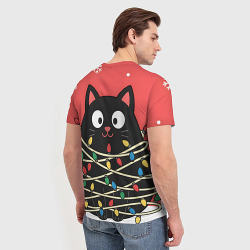 Мужская футболка Котик в гирлянде / 3D-принт – фото 4