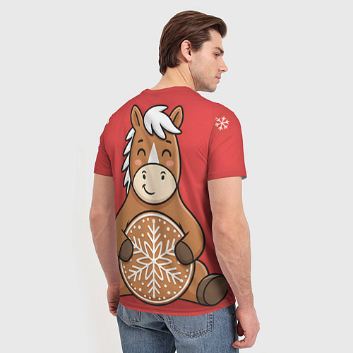 Мужская футболка Новогодняя лошадка с печенькой / 3D-принт – фото 4