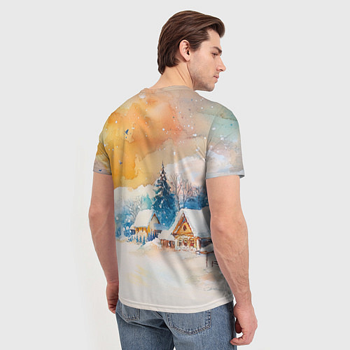 Мужская футболка Новогодняя тройка лошадей с мандаринами / 3D-принт – фото 4