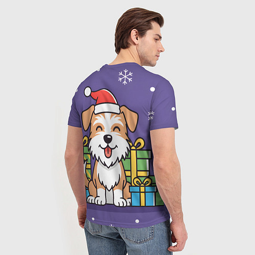 Мужская футболка Новогодняя собачка с подарками / 3D-принт – фото 4
