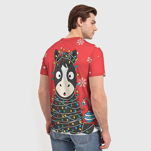 Мужская футболка Лошадка в новогодних огоньках / 3D-принт – фото 4