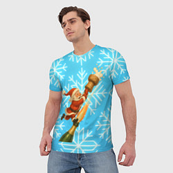 Футболка мужская Санта летит на пробке шампанского, цвет: 3D-принт — фото 2