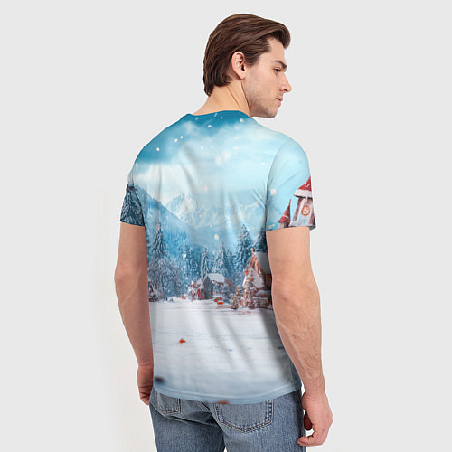 Мужская футболка Уставший новогодний олень с кофе / 3D-принт – фото 4