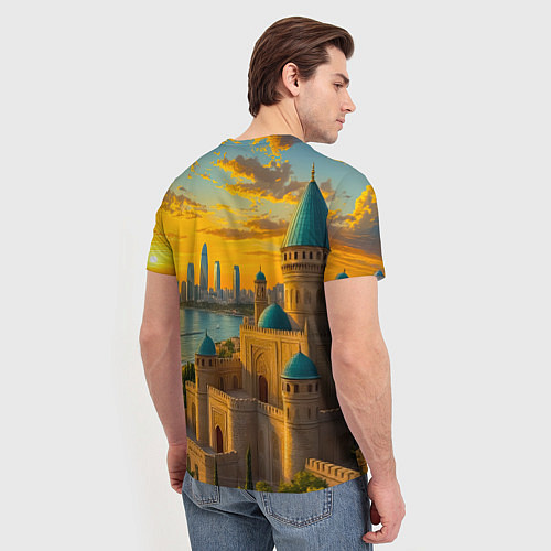 Мужская футболка Баку сплетение эпох на закате / 3D-принт – фото 4